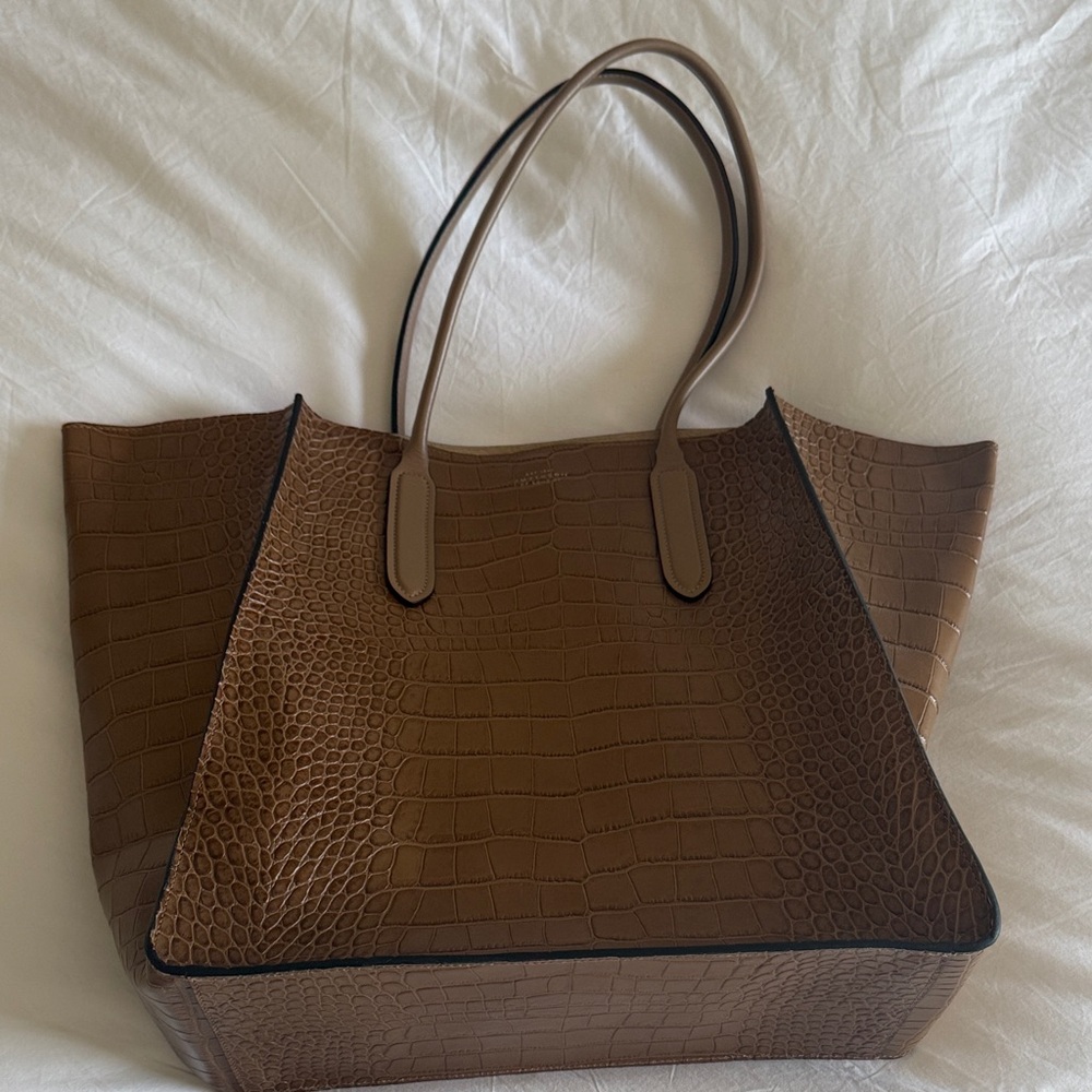Smythson Tote - Elegant Brown Crocodile-Embossed Tote Bag